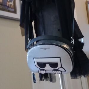 BNWT Karl Largerfeld silver & black crossbody bag with face logo